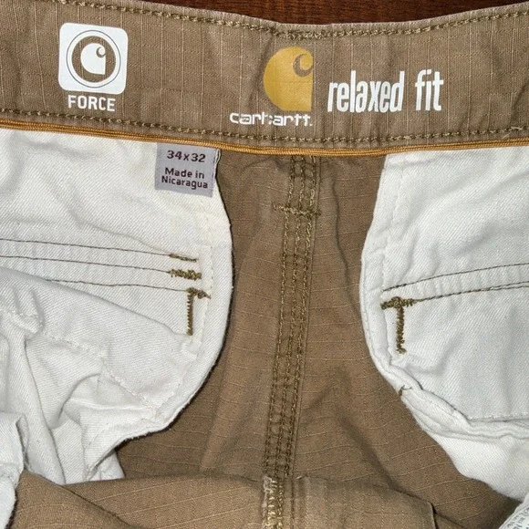 Carhartt Force Relaxed Fit Cargo Pants Mens 34x32 Khaki Workwear Carpenter - Picture 3 of 7
